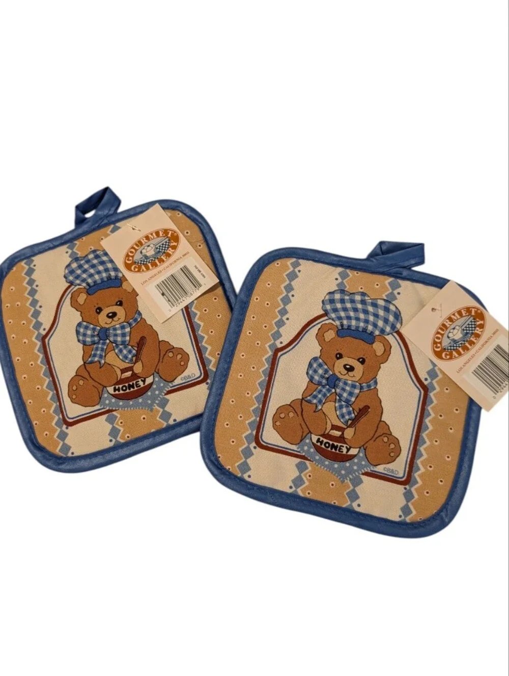 Vintage 1980’s Teddy Bear Chef  Honey Blue Square Cotton Potholder NWT Country
